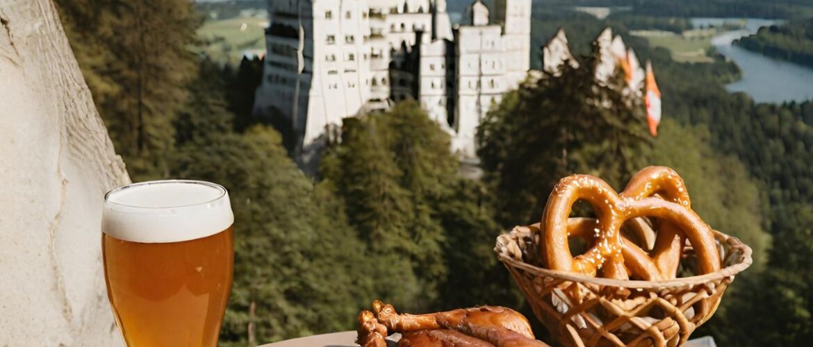 Imaginary view point from Neuschwanstein with bavarian food